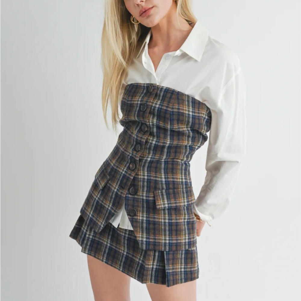 NWT Plaid Bustier Top With Matching Skort